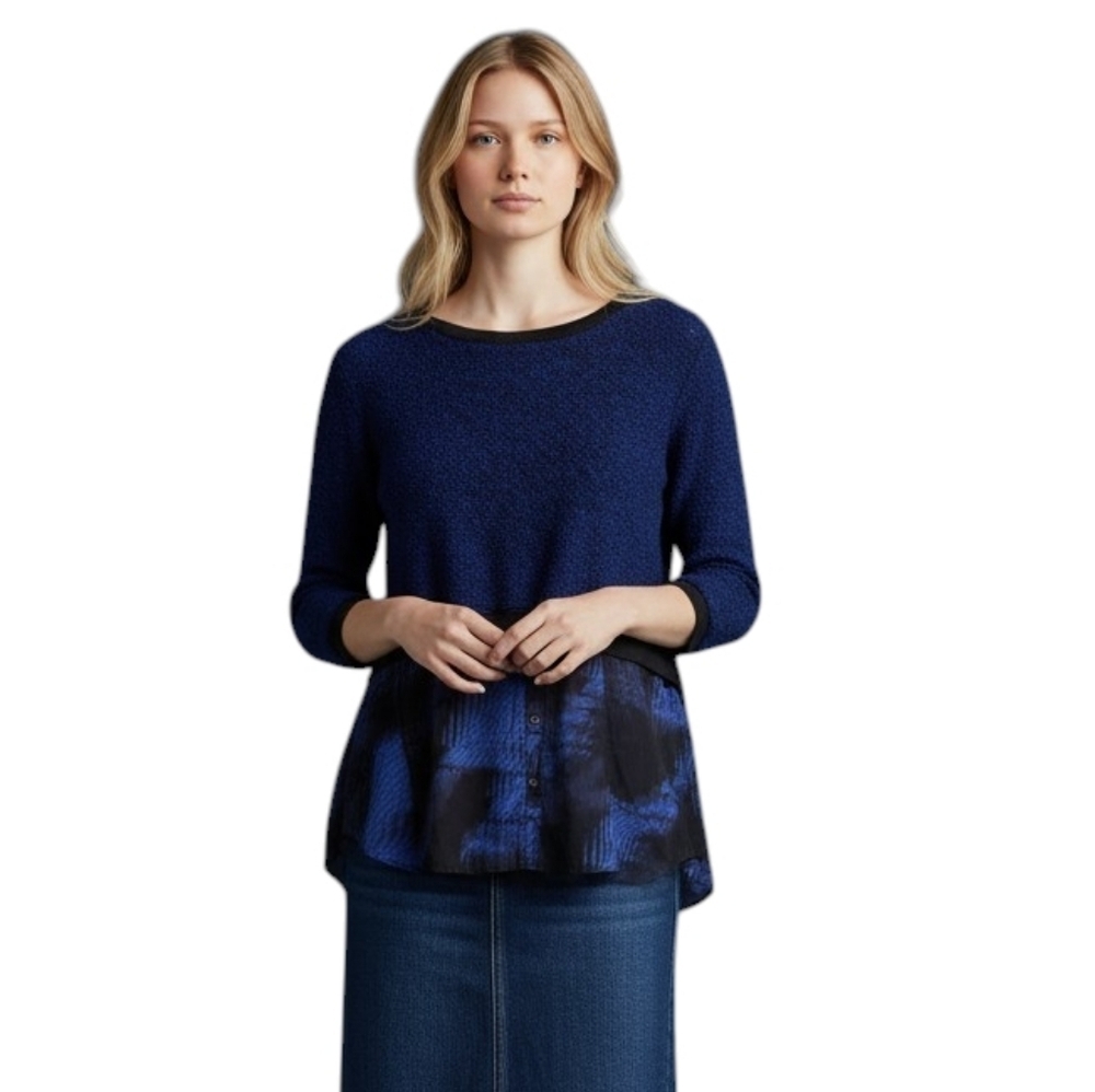 Elie Tahari Navy / Midnight Blue and Black Layered Sweater Top